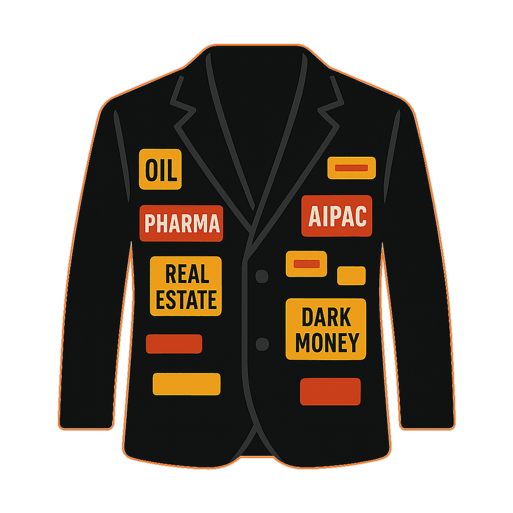 The Jacket β sponsor patches on a politician's blazer